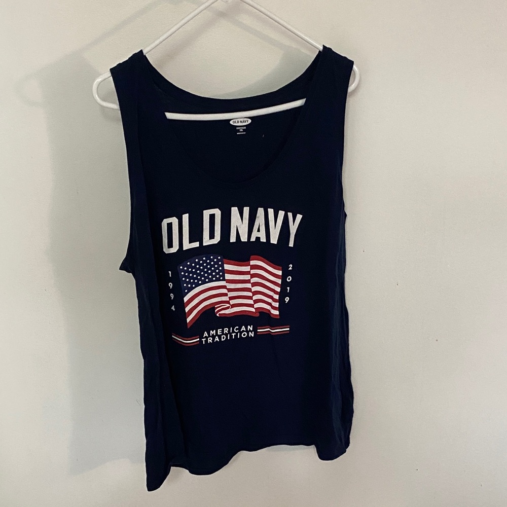 Old Navy Dark Blue Tank with Flag Graphic